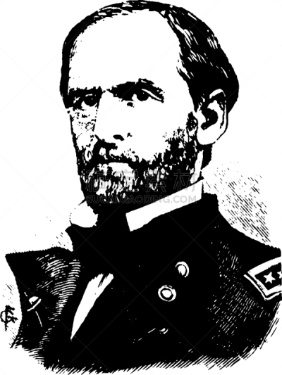General Sherman,白色,矢量,雕刻图像,黑色,复古