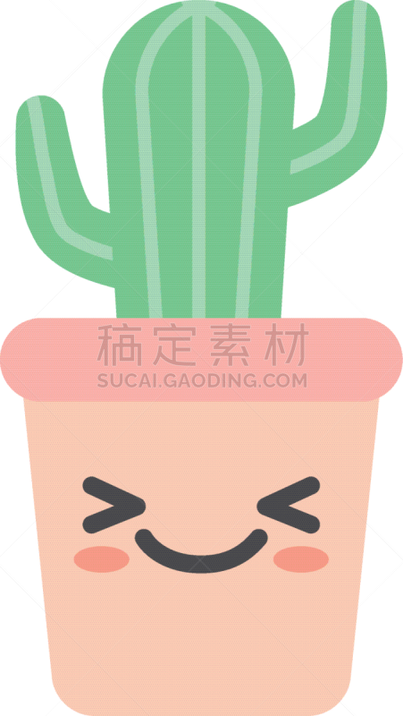 isolated kawaii cactus inside pot flat style icon