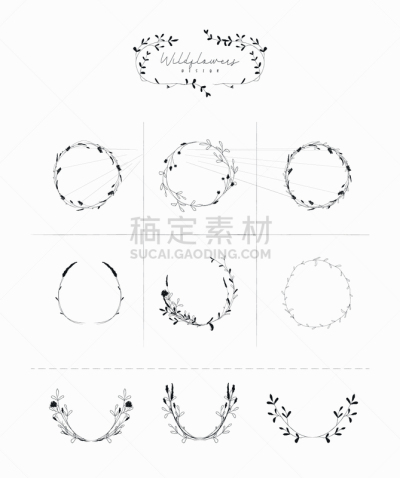 hand drawn floral frames wreaths branches