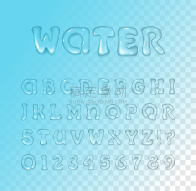 闪亮的,文字,透明,矢量,水,洗礼盘,蓝色,字体,背景,发胶
