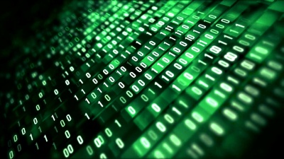  二进制代码循环(绿色) 数据传输，AI，云计算