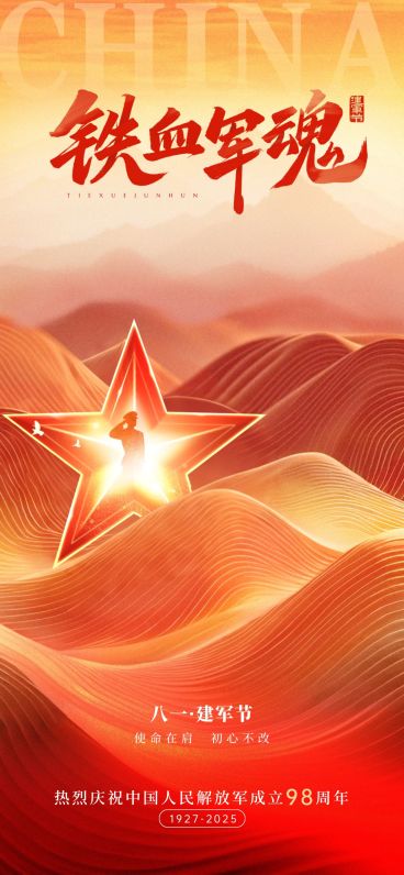 建军节节日祝福通用党政风全屏竖版海报AIGC预览效果