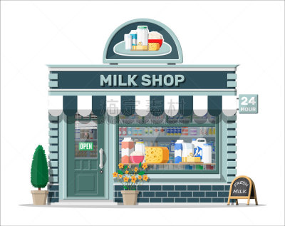 遮阳篷,商店,牛奶瓶,布告,奶制品,农民,小贩,户外,平坦的,清新
