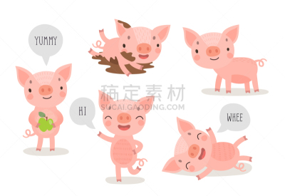 可爱的,猪,性格,举起手,时尚,幽默,农业,华丽的,绘制,站