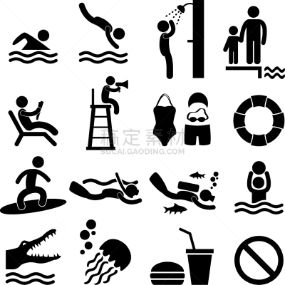 男人,海洋,游泳池,符号,海滩上的标志,浮标,食品,设备用品,儿童,剪影