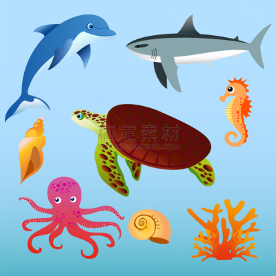 海洋生命,轻的,分离着色,可爱的,自然,图像,水母,海洋,鲸,收集
