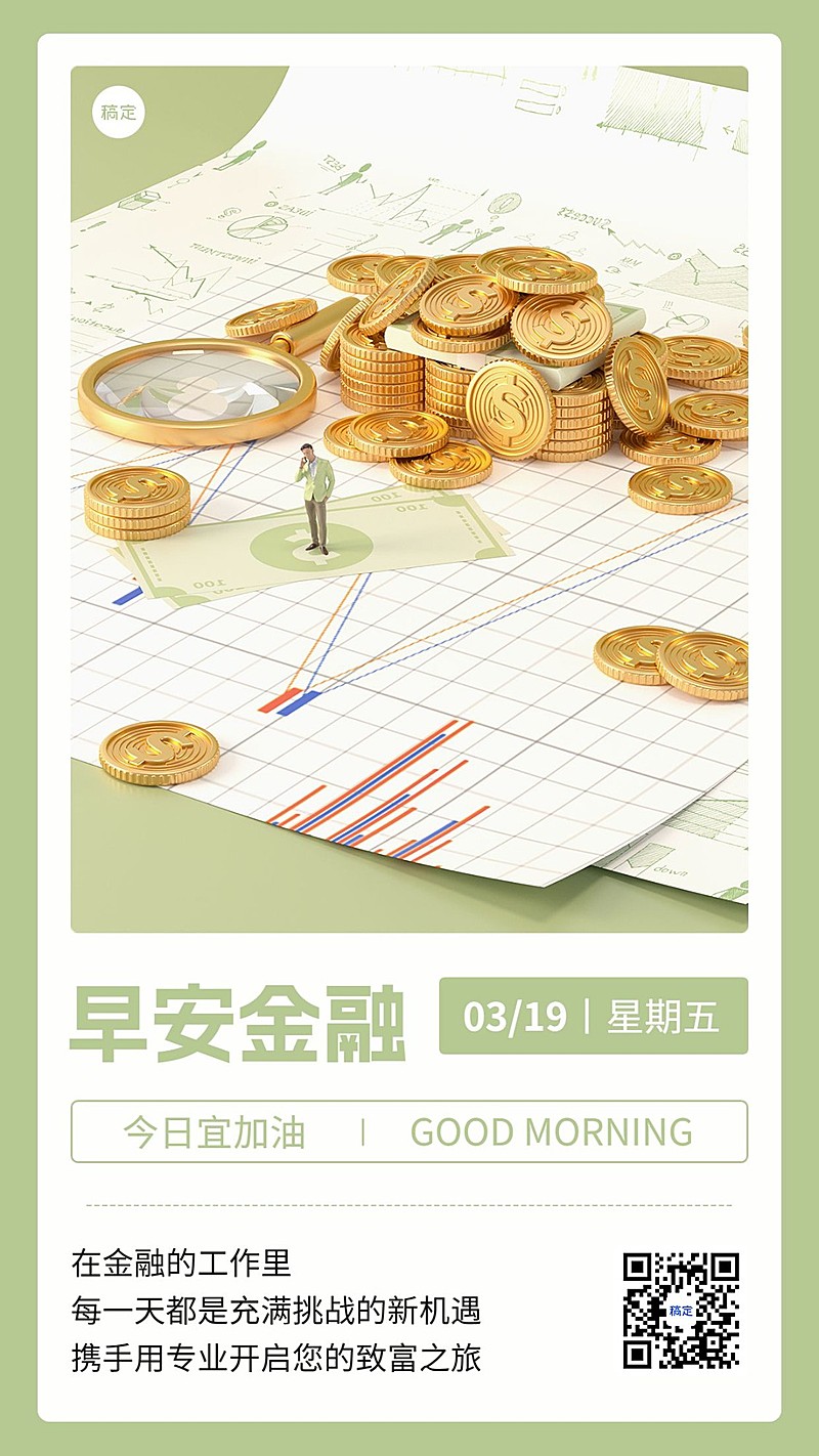 金融保险早安日签问候3D微缩艺术风手机海报套系