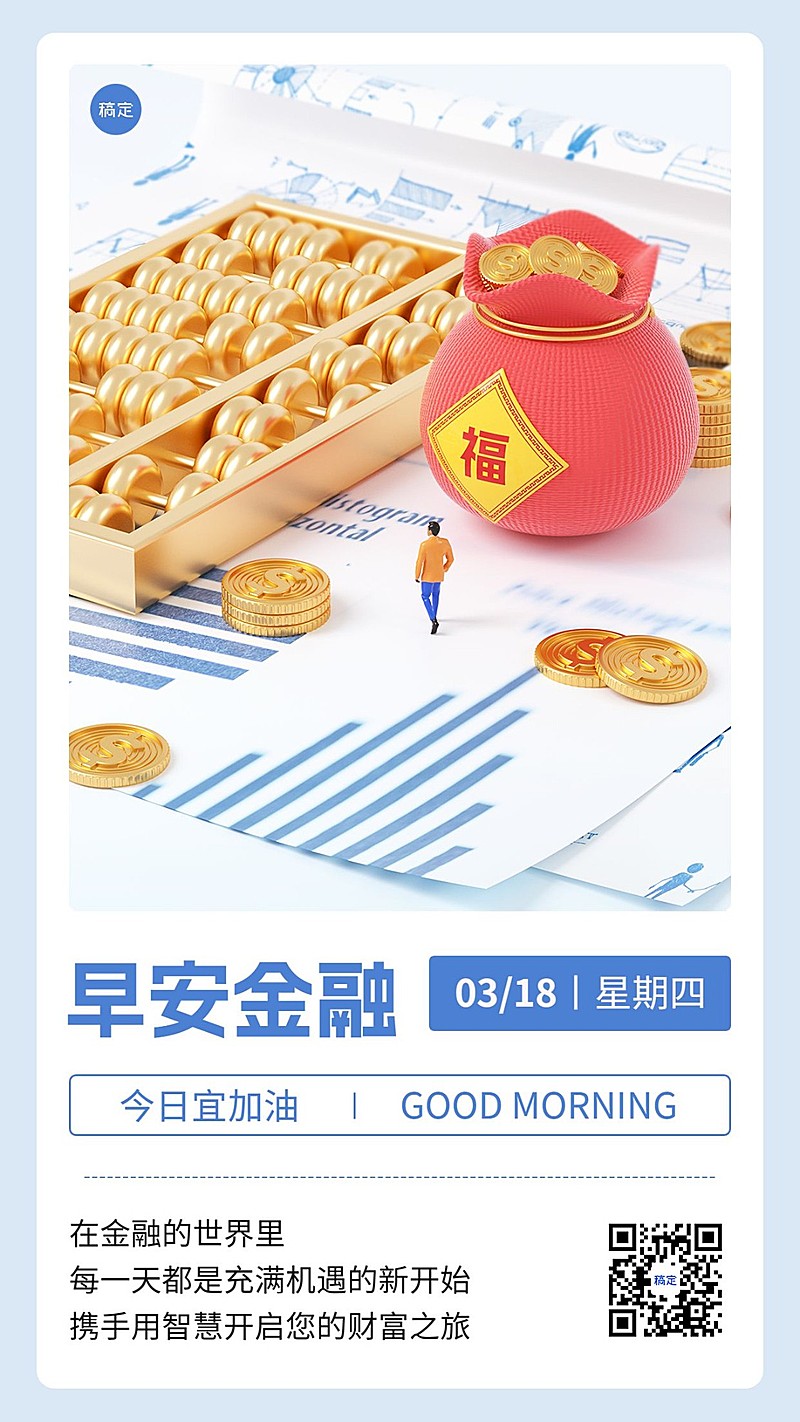 金融保险早安日签问候3D微缩艺术风手机海报套系