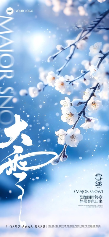 大雪节气祝福通用实景感全屏竖版海报AIGC预览效果
