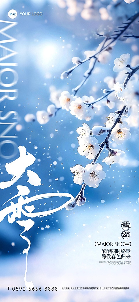 大雪节气祝福通用实景感全屏竖版海报AIGC