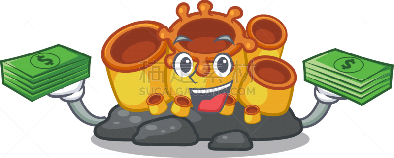 珊瑚,海洋,橙色海绵,钱袋,卡通,可爱的,环境,动物,面部表情