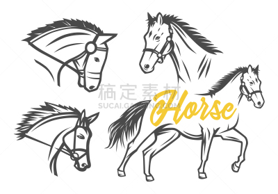 马,黑白图片,组物体,可爱的,摆拍,迅速,模板,动物,品牌名称,复古