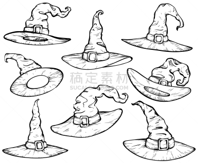 分离着色,草图,巫婆帽,白色背景,白色,传统,十月,布置