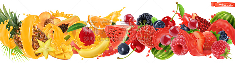 热带水果,多样,浆果,甜食,饮料,芒果,清新,食品,溅,流动