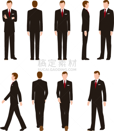 绘画插图,男商人,全身像,多样,商务,侧面,背面视角,行人,雇员,日本