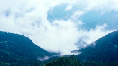 山中有松林的雾气吹过山顶的时间