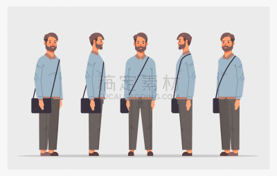 正面视角,风景,侧面视角,全身像,男人,卡通,男性,水平画幅,休闲装,性格