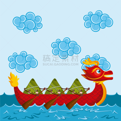 红色,龙,卡通,稻,饺子,可爱的,亚洲,传统,划桨