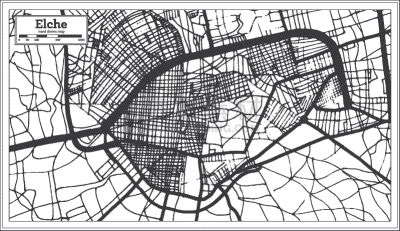 埃尔切,轮廓,西班牙,街道图,直的,公路,河流,主干路,复古