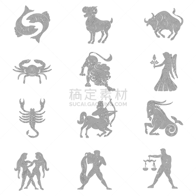 直的,标志,符号,天秤座,水瓶座,狮子,模板,山羊,双鱼座,布置