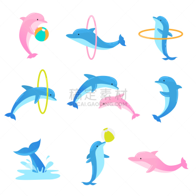 球,海豚,绘画插图,卡通,嬉戏的,平坦的,动物杂技,矢量,可爱的,白色