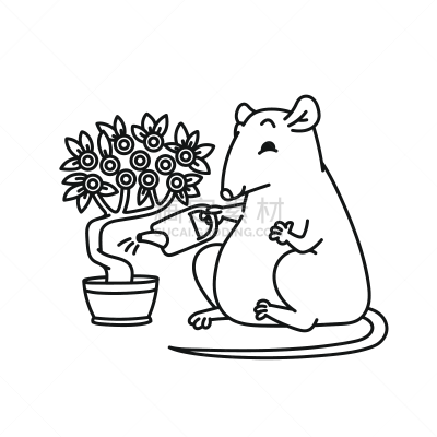 可爱的,春节,绘画插图,卡通,轮廓,矢量,鼠,老鼠,黑色,白色