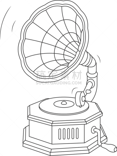 留声机,古老的,轮廓,音乐,纽卡素,图像,古董,矢量,复古,着色