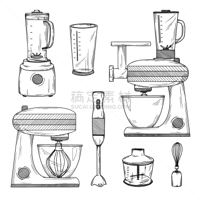 厨房,绘画插图,矢量,自动的,巨大的,多样,一个物体,背景分离,绞肉机,食品