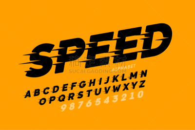 speed style font design alphabet and numbers