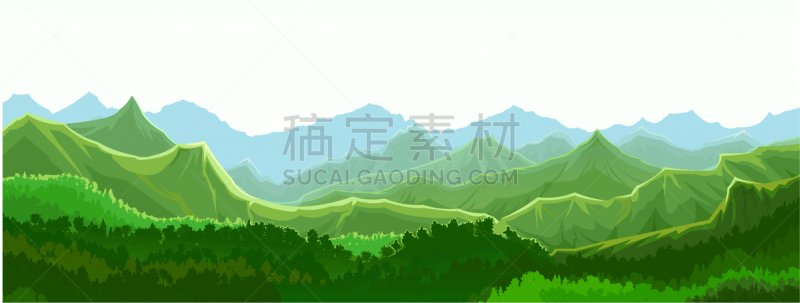 风景,地形,森林,山脉,全景,地平线,艺术,矢量,绿色,山