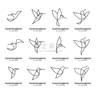 现代,简单,蜂鸟,分离着色,抽象,线条,白色背景,热带气候,复古风格,模板