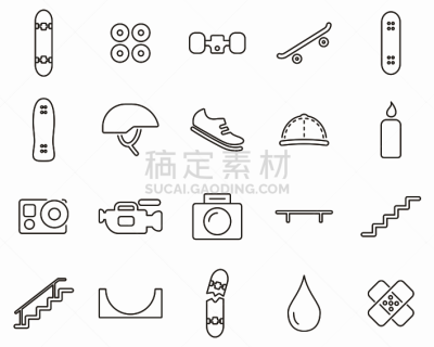 极限运动,细的,滑板运动,设备用品,成一排,计算机图标,巨大的,黑白图片,线条,运动
