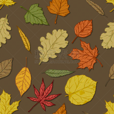 seamless autumn pattern with leaves on brown