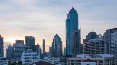 曼谷城市景观的延时日落景观