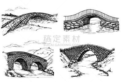 河流,石头,桥,在上面,塞特神,铅笔,公园,池塘,画画,流动