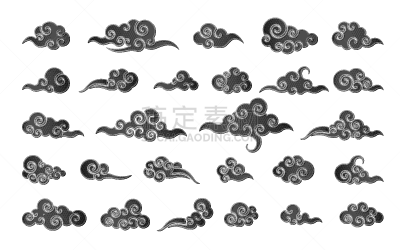 云,中国,绘画插图,矢量,黑色,分离着色,抽象,高雅,白色背景,布置