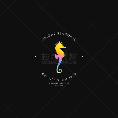 模板,品牌名称,海马,可爱的,海洋生命,动物,证章,礁石,澳大利亚,绘画插图