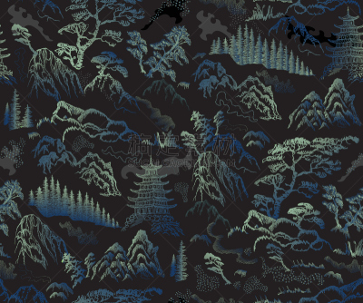 松树,河流,草图,自然,矢量,寺庙,山,宝塔,传统,四方连续纹样