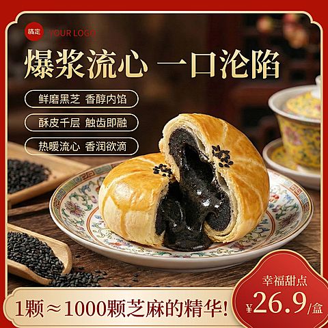 爆浆黑芝麻糕点年货食品烘焙电商零售主图