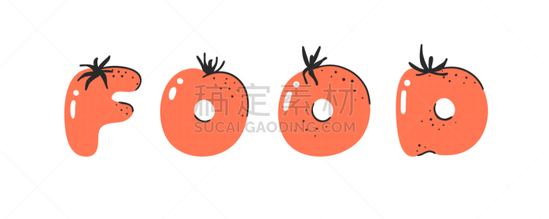 cartoon tomatos abc hand drawn font with vegan