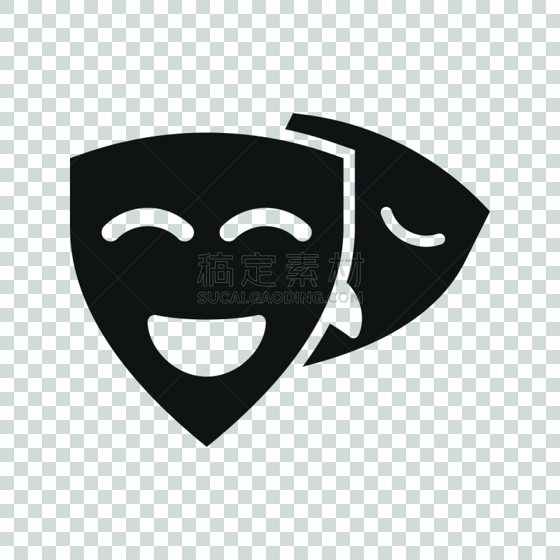 计算机图标,悲剧面具,似人脸,绘画插图,幽默,矢量,分离着色,扁平化设计,背景聚焦,微笑