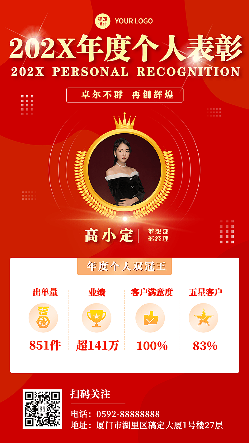 金融保险表彰颁奖商务风海报