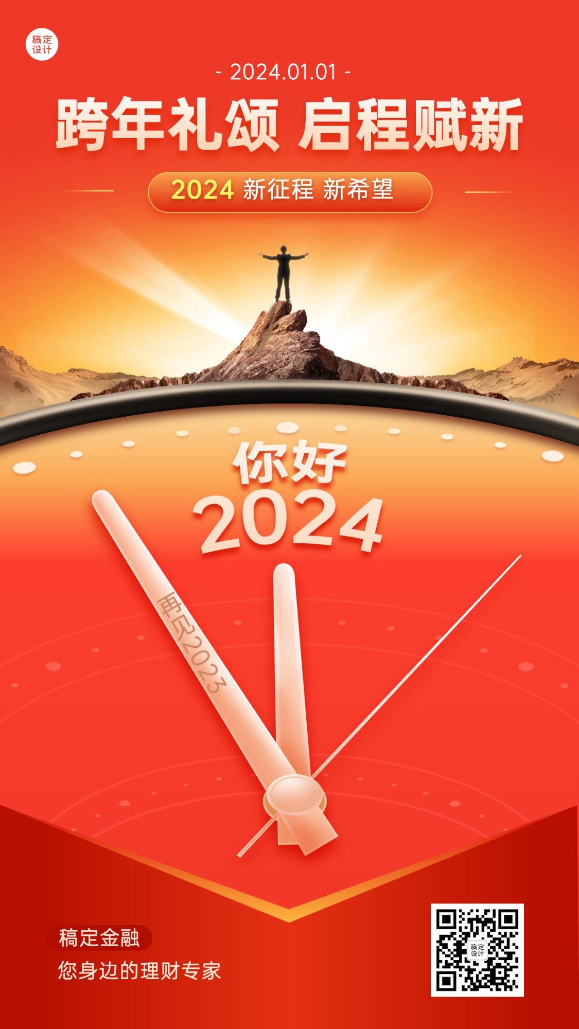 跨年金融保险你好2024新年祝福问候励志手机海报预览效果