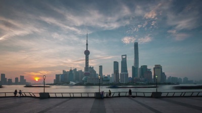中国日落上海名河湾市中心全景 时差