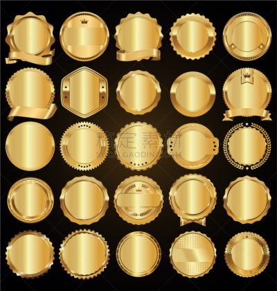 黄金,证章,标签,金属,矢量,海豹,奖,标志,收集