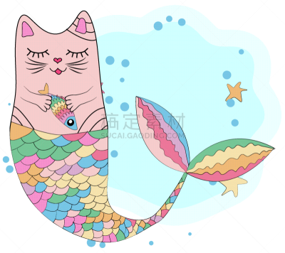 猫,独角兽,美人鱼,尾巴,可爱的,纺织品,自然美,小的,动物,问候
