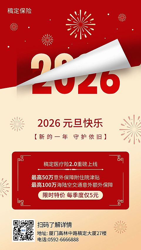 元旦金融保险节日营销喜庆手机海报