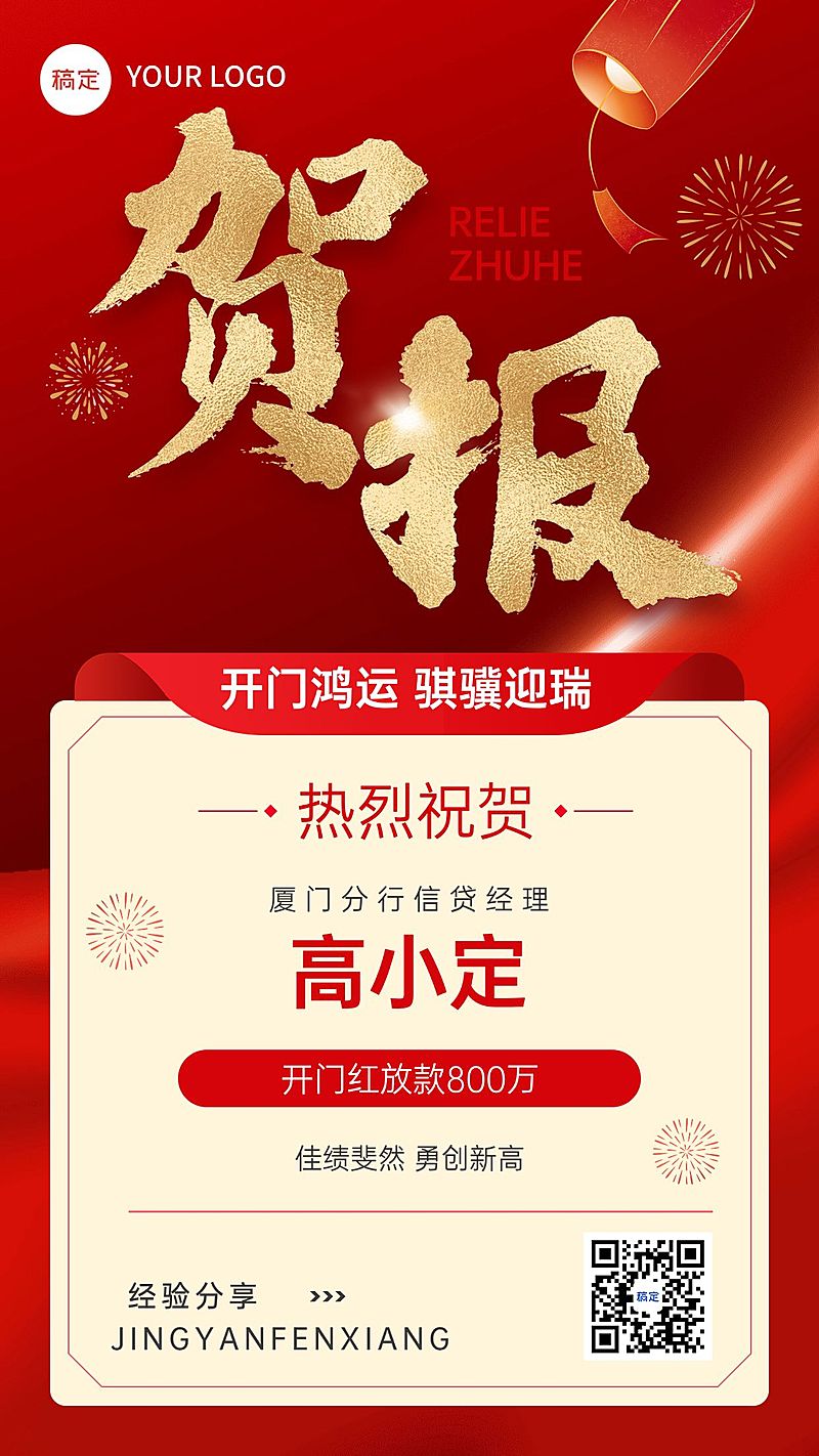 金融保险龙年新年开门红贷款表彰业绩战报喜报喜庆手机海报