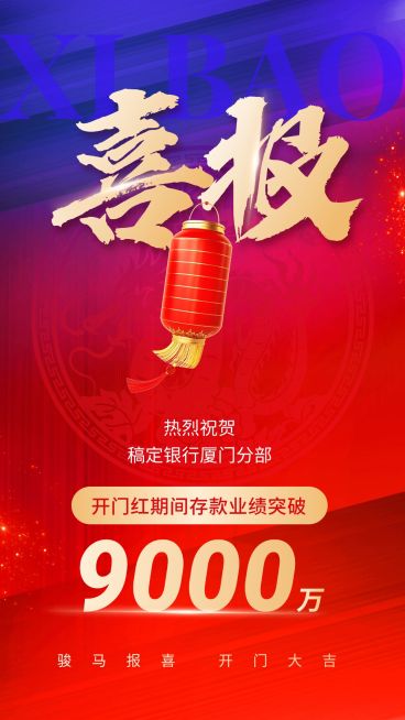 春节金融龙年开门红存款销售业绩表彰喜报撞色风手机海报预览效果