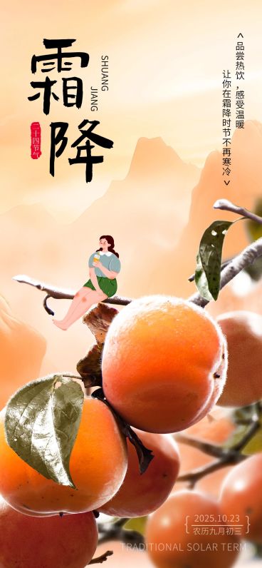 霜降餐饮门店节气祝福全屏竖版海报AIGC预览效果